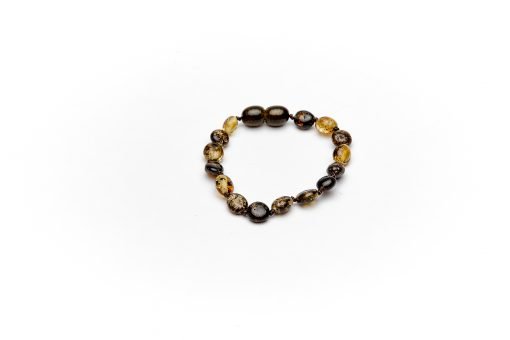 Teething bracelet oval amber beads green