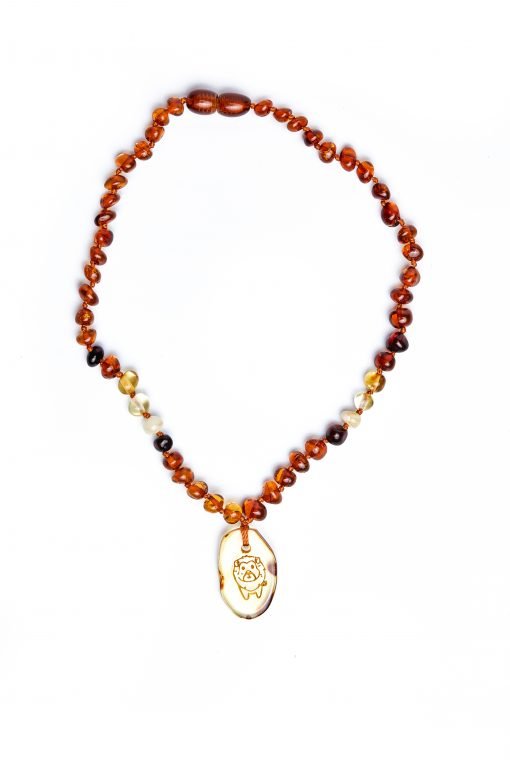 Teething necklace amber pendant leo1