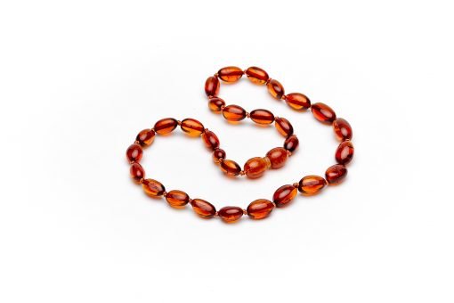 Teething necklace oval amber beads cognac