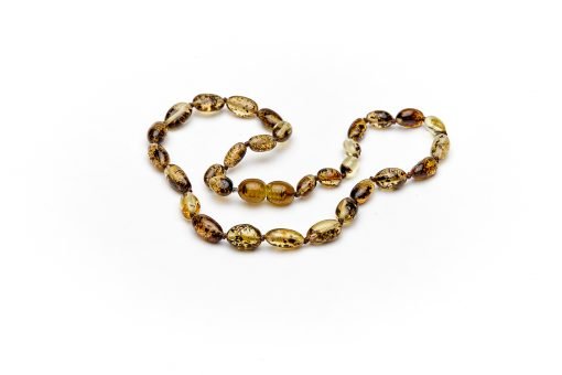Teething necklace oval amber beads green