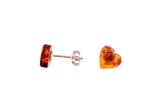 Amber earrings heart cognac