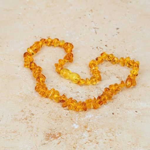 Teething necklace chips amber beads honey