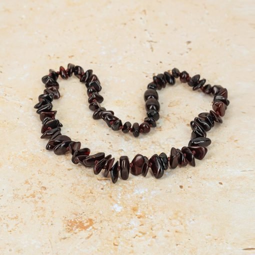 Teething necklace chips amber beads cherry