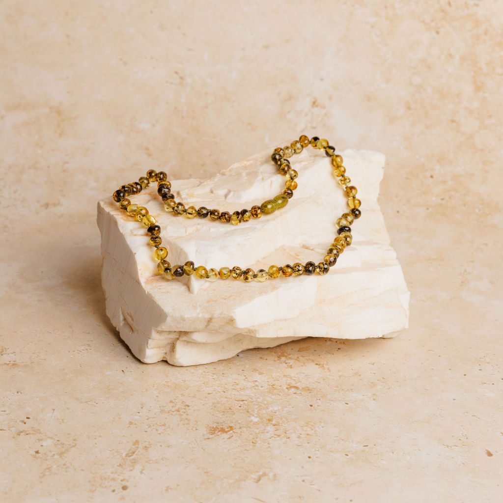 Amber necklace baroque green