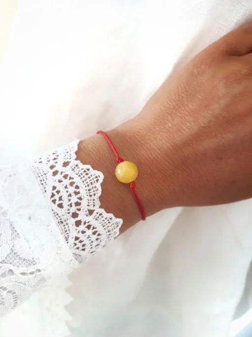 Amber bracelet red string milky 1