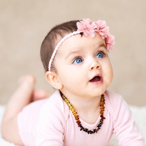 Teething necklace chips amber beads rainbow 1