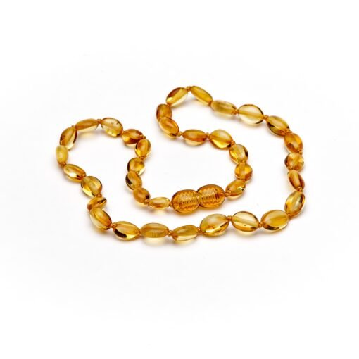 Teething necklace oval amber beads honey