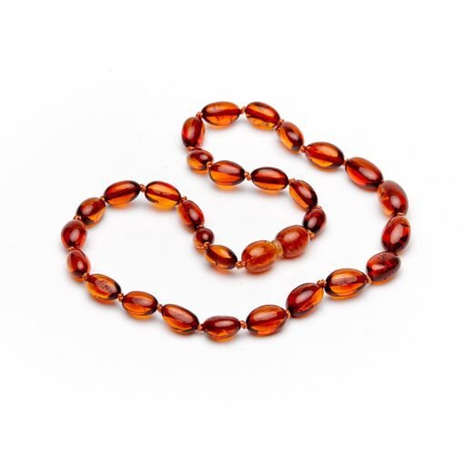 Teething necklace oval amber beads cognac