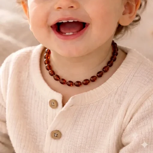 Teething necklace oval cognac