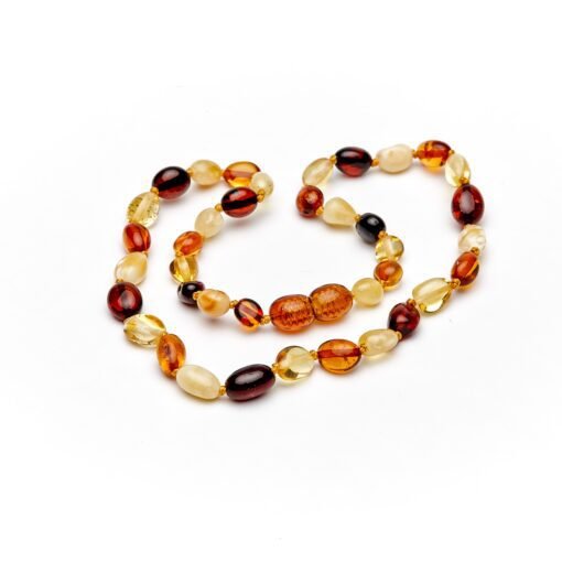 Teething necklace oval amber beads multicolor