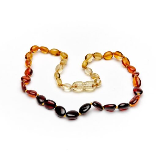 Teething necklace oval amber beads rainbow