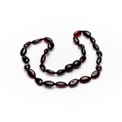 Teething necklace oval amber beads cherry