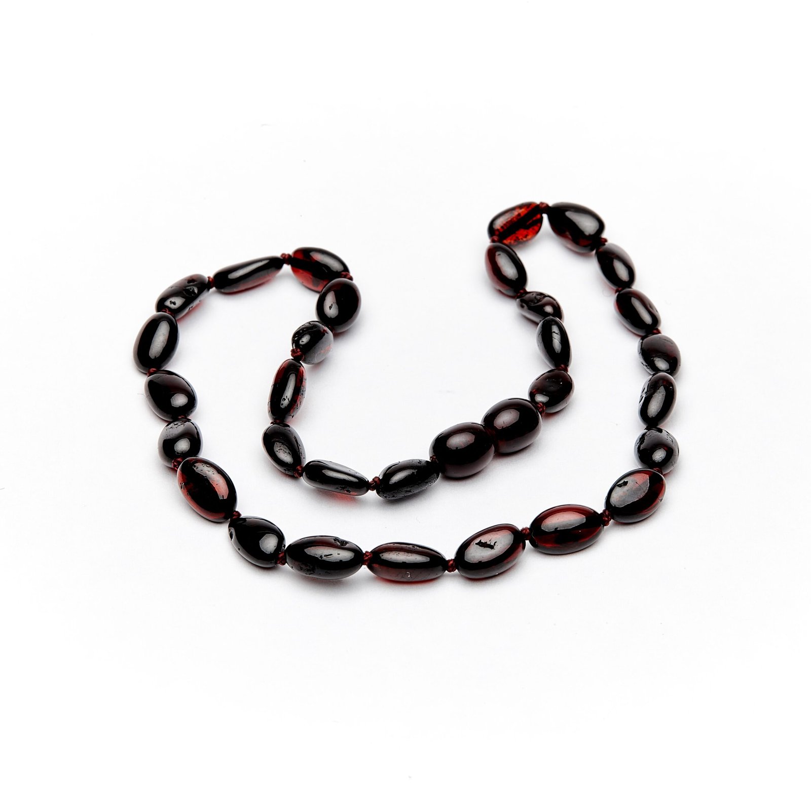 Teething necklace oval amber beads cherry