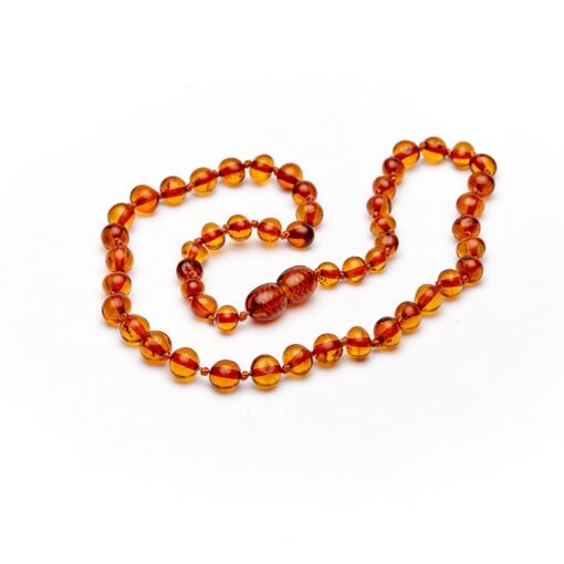 Teething necklace baroque amber beads cognac
