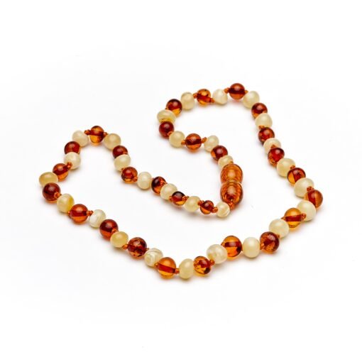 Teething necklace baroque amber beads cognac milk