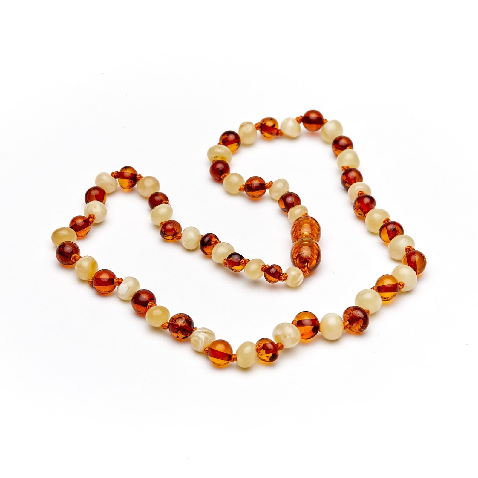 Teething necklace baroque amber beads cognac milk