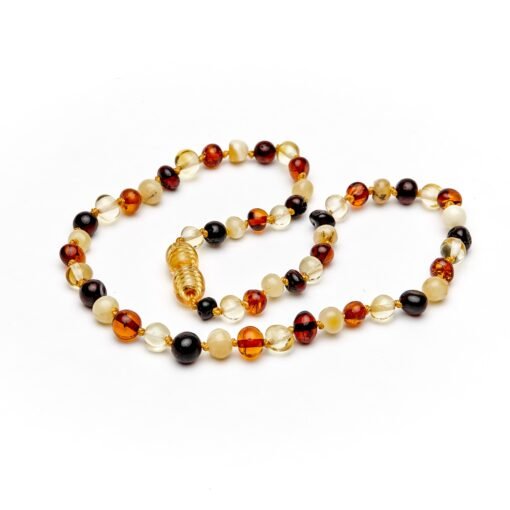 Teething necklace baroque amber beads multicolor