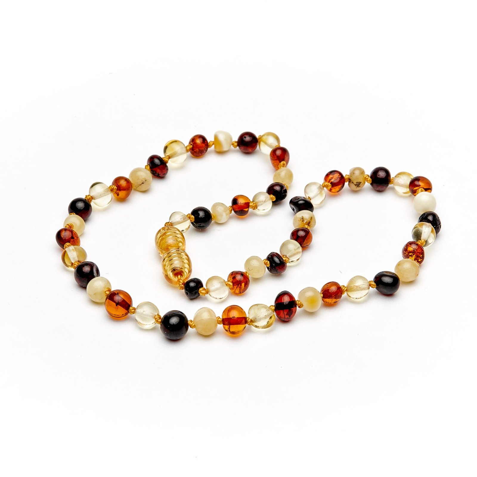 Teething necklace baroque amber beads multicolor