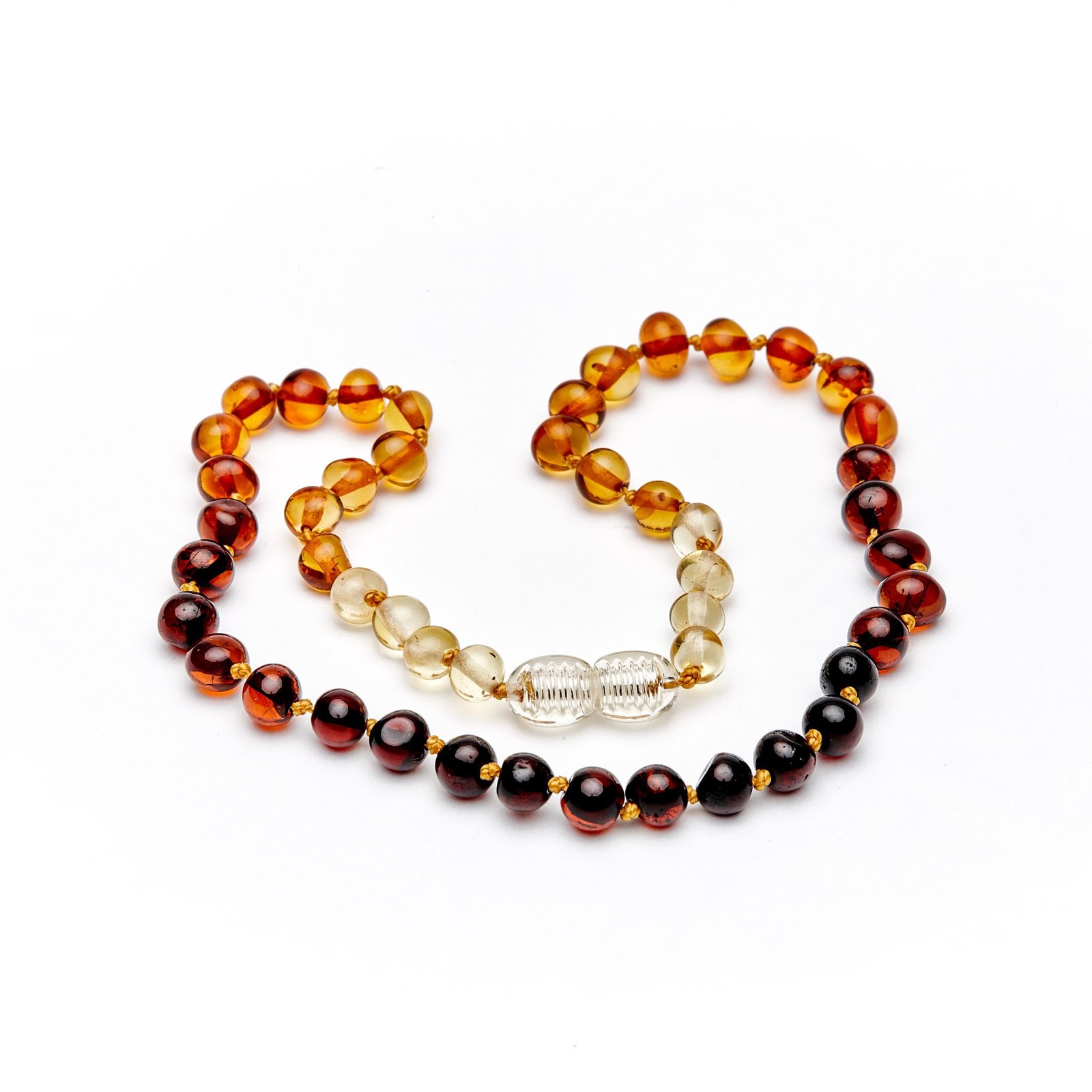 Teething necklace baroque amber beads rainbow