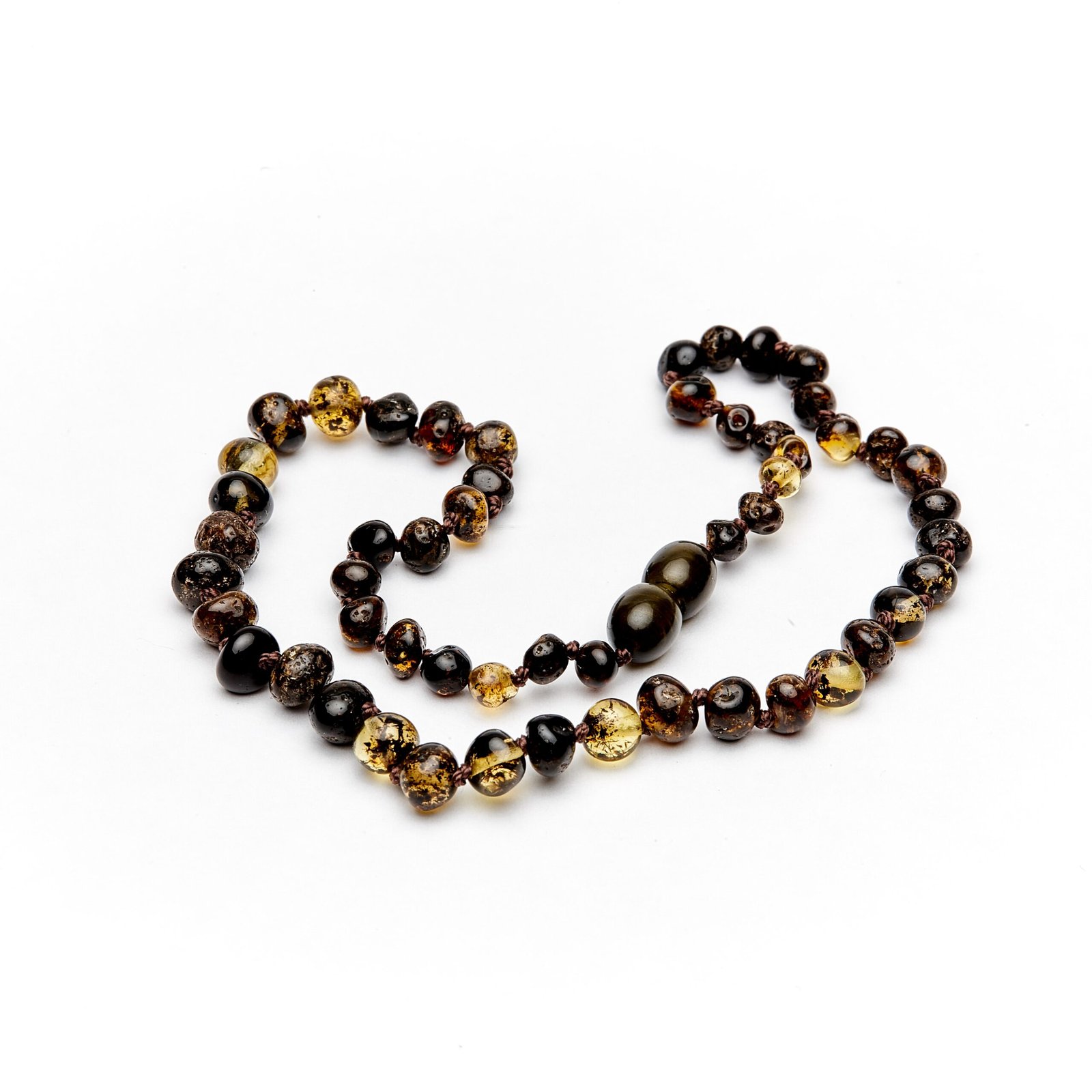 Teething necklace baroque amber beads green